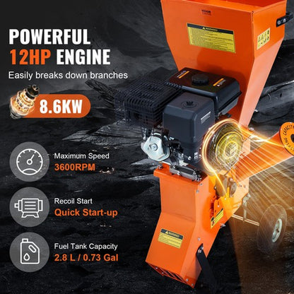 Wood Chipper Shredder Mulcher 12 HP Heavyduty Gas Powered 2” 420Cc 8.6Kw