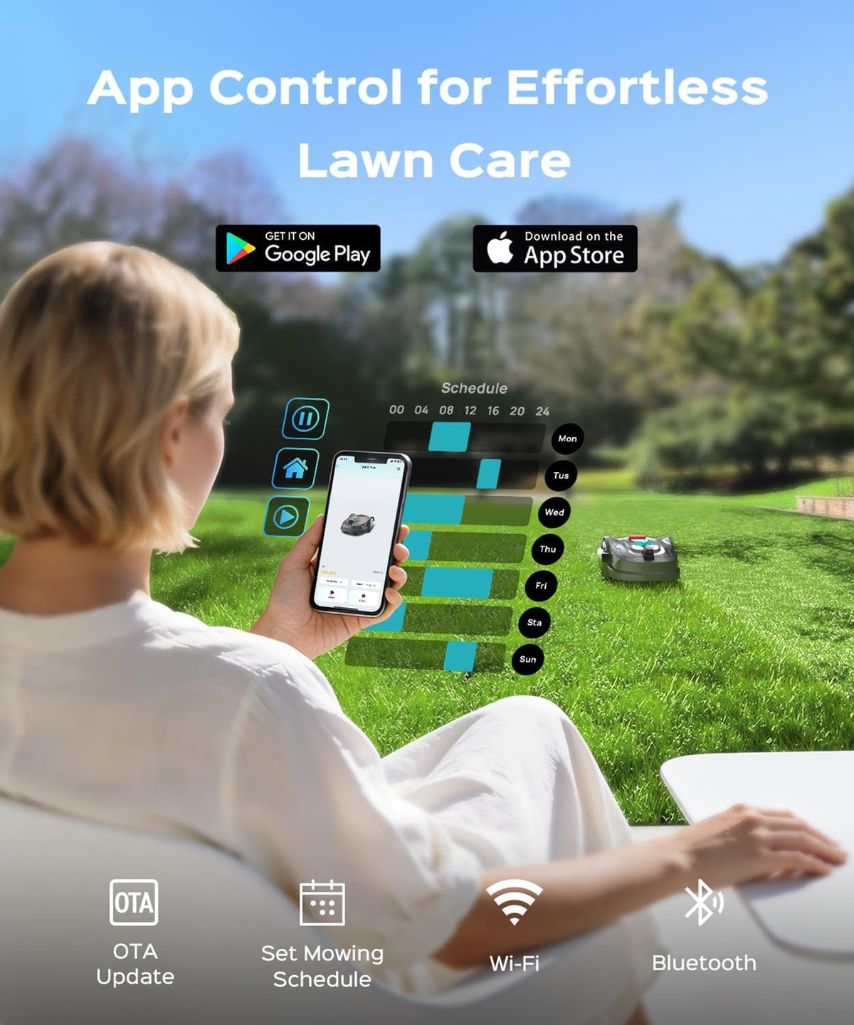 Auto-Charging, APP Control, Bow-Shaped Mowing for Lawns up to 8611 Sq.Ft (Dark Black)