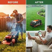 28-Volt 7 In. Robot Lawn Mower, Brushless Wheel Motors, Cloudhawk App and Wifi Control, 1/3 Acre — Before & After