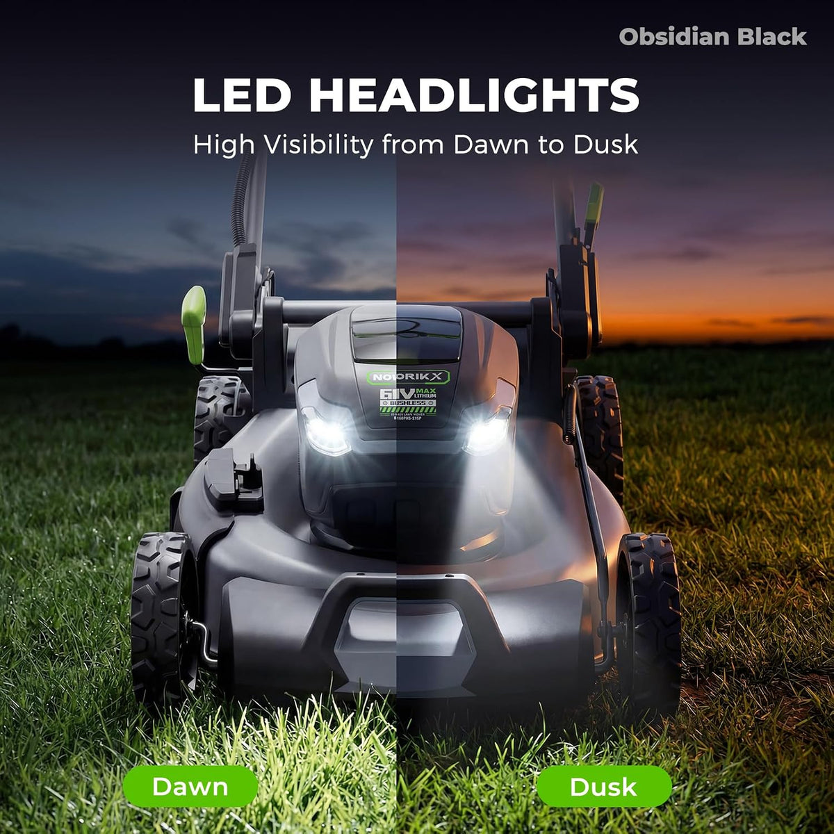 60V Cordless Lawn Mower with 2X5.0Ah Battries, 21" Self Propelled Electric Lawn Mower, Brushless Motor, LED Headlight 3 in 1 Mulching Bagging Side Discharge Obsidian Black