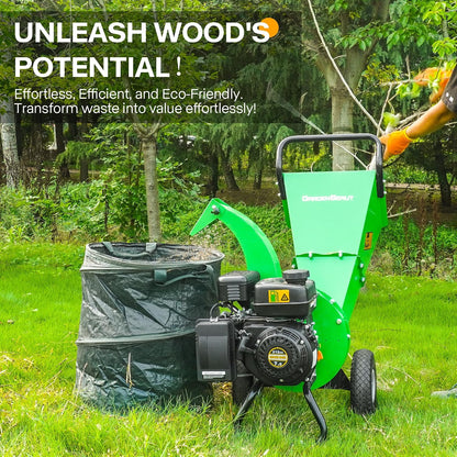 S3 Wood Chipper Shredder, 7HP 212Cc Gas Powered Heavy Duty, 3" Max Wood Diameter Capacity, 15: 1 Reduction Ratio, Easy Assembly, 1-Year Warranty after Product Registration