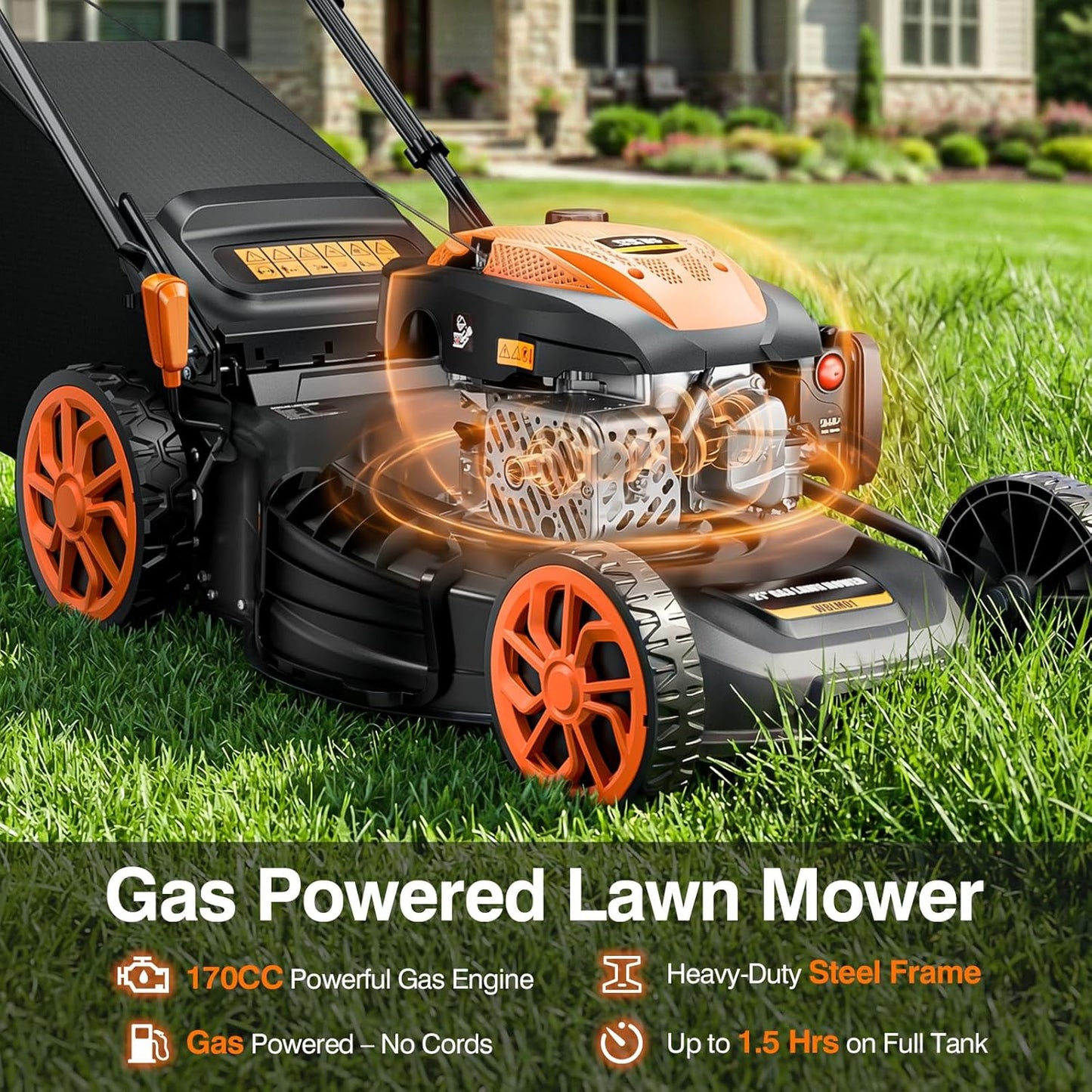 21” Self-Propelled Gas Lawn Mower, 170CC 4-In-1 Mulch/Rear Bag/Side Discharge/Rear Discharge, Foldable Gas Powered Lawn Mowers with 7-Position Cutting Height, Walk-Behind Gas Lawnmower (Yellow)