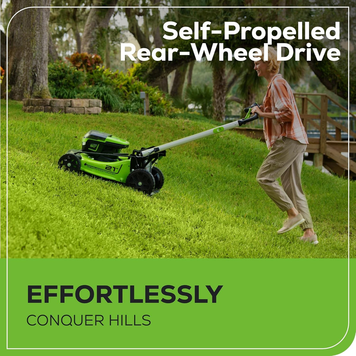 Greenworks 60V 21In Self-Propelled Lawn Mower, (2) 4.0 Ah Battery Kit