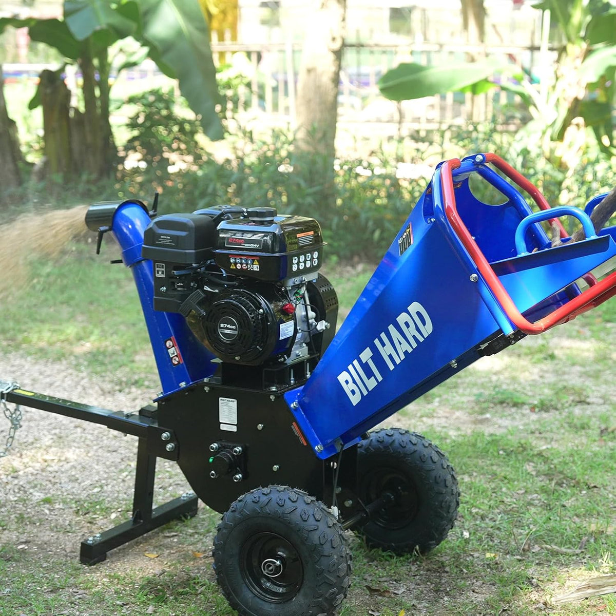 5 Inch 274Cc 9HP Gas Powered Drum Wood Chipper, Towable Branch Shredder Mulcher with Tow Bar and Emergency Stop Bar