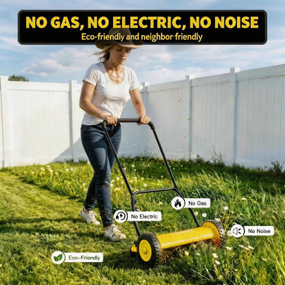 14" Push Lawn Mower, Manual Hand Push Lawn Mower without Grass Catcher, Lightweight & Portable Walk-Behind Mower for Small Yards, Garden & Patio