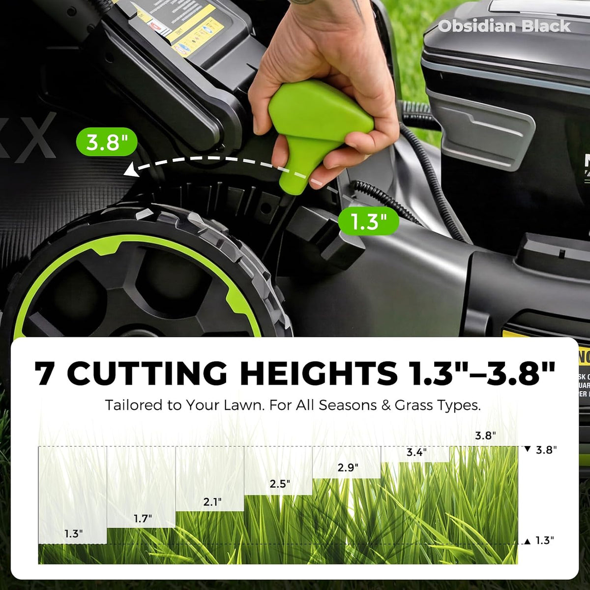 60V Cordless Lawn Mower with 2X5.0Ah Battries, 21" Self Propelled Electric Lawn Mower, Brushless Motor, LED Headlight 3 in 1 Mulching Bagging Side Discharge Obsidian Black