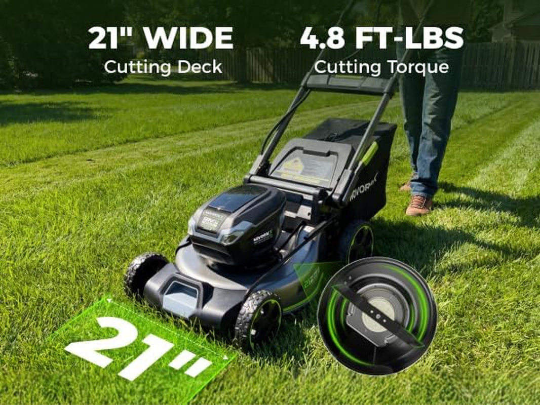 60V Cordless Lawn Mower with 2X5.0Ah Battries, 21" Self Propelled Electric Lawn Mower, Brushless Motor, LED Headlight 3 in 1 Mulching Bagging Side Discharge Obsidian Black
