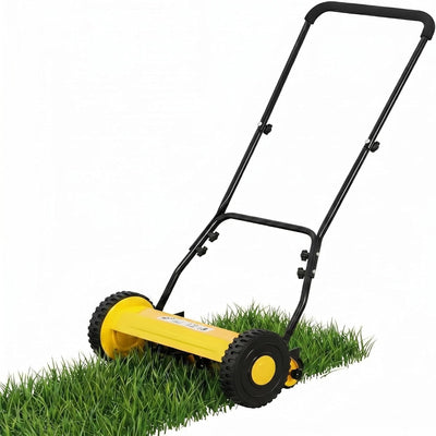 14" Push Lawn Mower, Manual Hand Push Lawn Mower without Grass Catcher, Lightweight & Portable Walk-Behind Mower for Small Yards, Garden & Patio