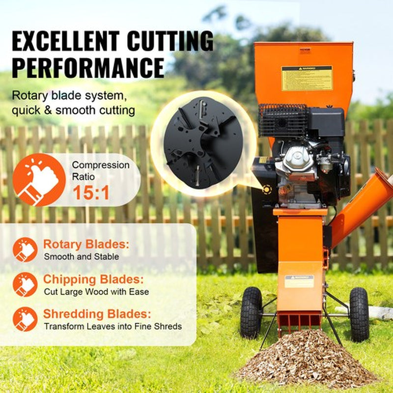 Wood Chipper Shredder Mulcher 12 HP Heavyduty Gas Powered 2” 420Cc 8.6Kw