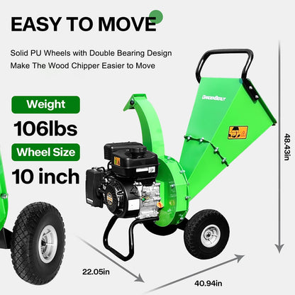 S3 Wood Chipper Shredder, 7HP 212Cc Gas Powered Heavy Duty, 3" Max Wood Diameter Capacity, 15: 1 Reduction Ratio, Easy Assembly, 1-Year Warranty after Product Registration