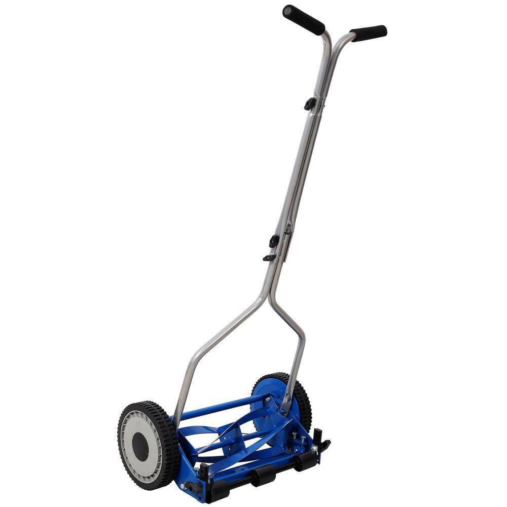 14 In. Blue Push Lawn Mower, Push Reel Lawn Mower