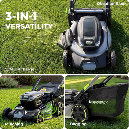 60V Cordless Lawn Mower with 2X5.0Ah Battries, 21" Self Propelled Electric Lawn Mower, Brushless Motor, LED Headlight 3 in 1 Mulching Bagging Side Discharge Obsidian Black