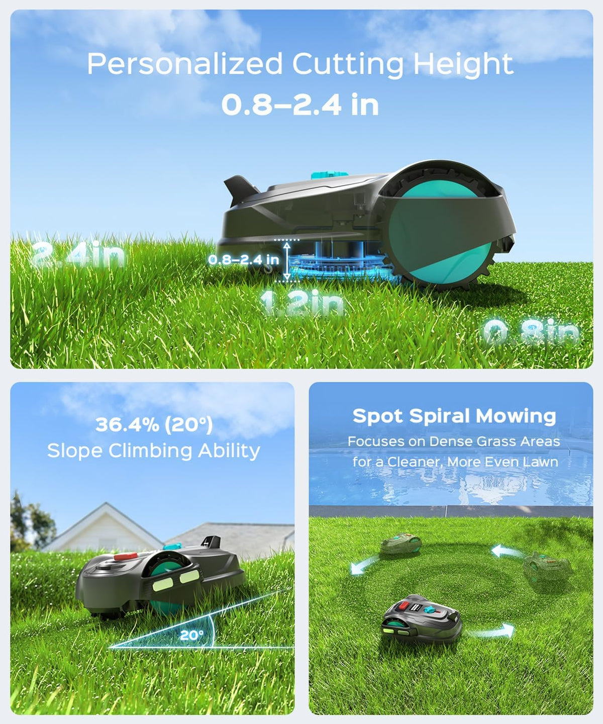 Auto-Charging, APP Control, Bow-Shaped Mowing for Lawns up to 8611 Sq.Ft (Dark Black)