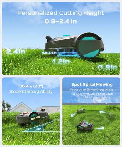 Auto-Charging, APP Control, Bow-Shaped Mowing for Lawns up to 8611 Sq.Ft (Dark Black)