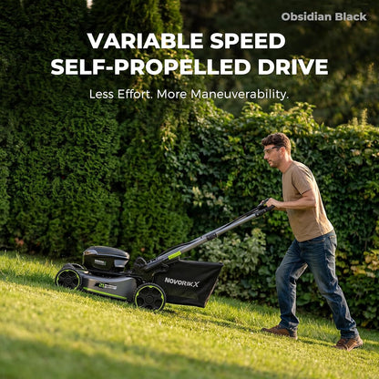 60V Cordless Lawn Mower with 2X5.0Ah Battries, 21" Self Propelled Electric Lawn Mower, Brushless Motor, LED Headlight 3 in 1 Mulching Bagging Side Discharge Obsidian Black