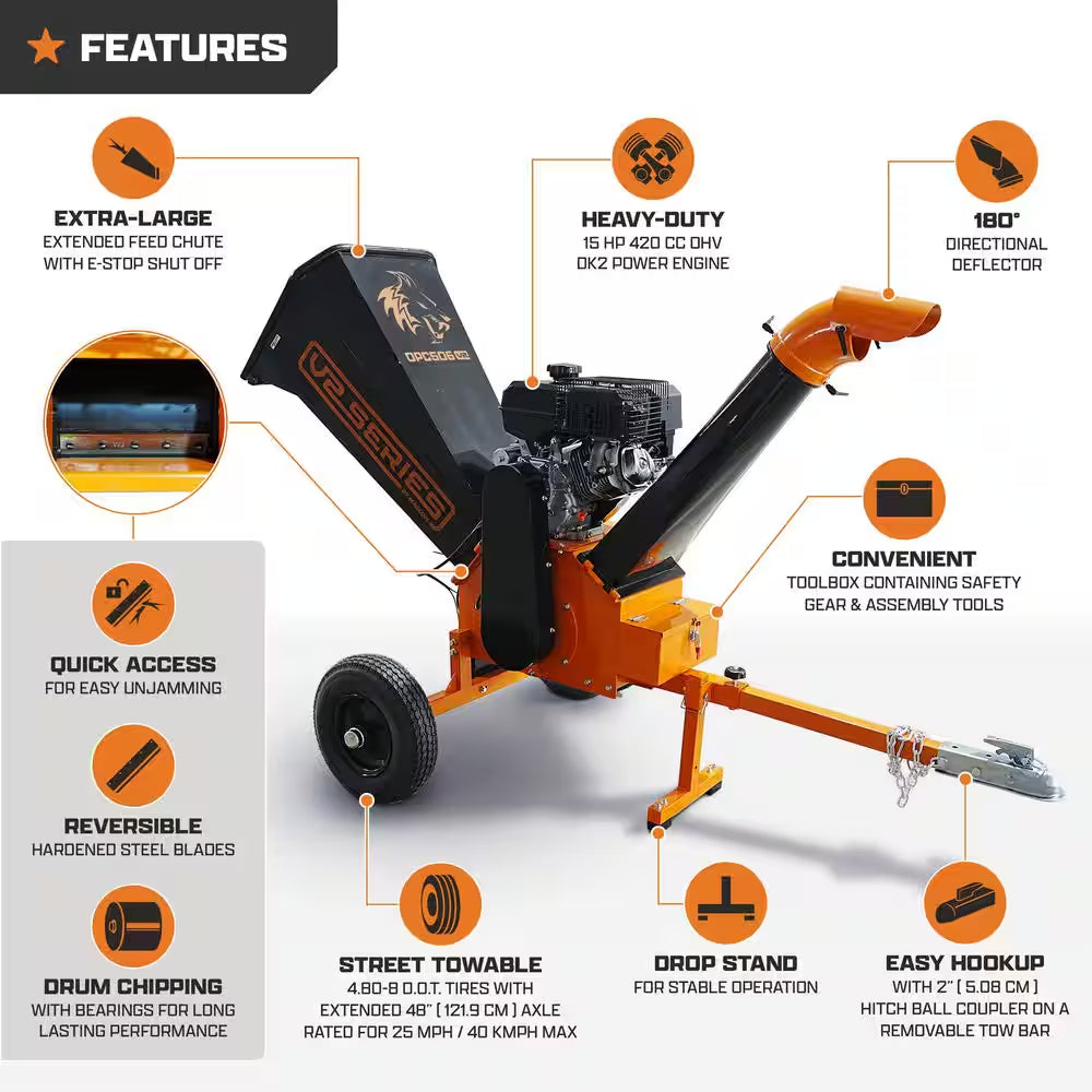 V2 Series 6 In. 15 HP 420 Cc Gas Powered Wood Chipper Shredder