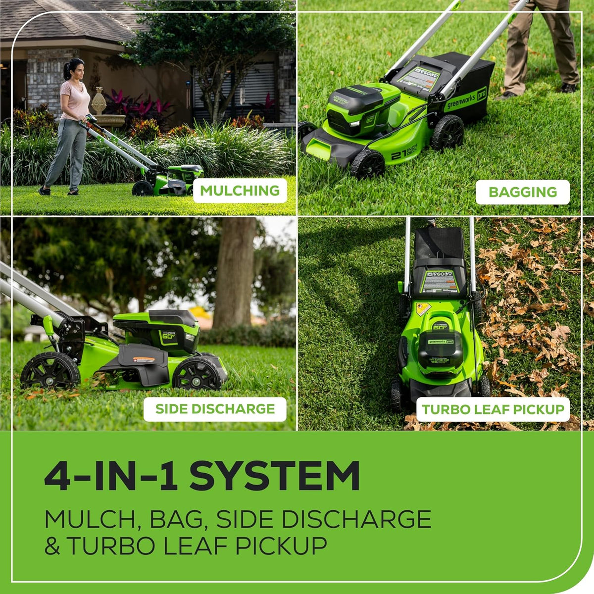 Greenworks 60V 21In Self-Propelled Lawn Mower, (2) 4.0 Ah Battery Kit