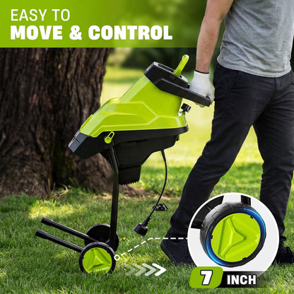 Wood Chipper, 15-Amp 1.8" Cutting Diameter Electric Wood Chipper & Shredder with 45L Collection Bag and Push Stick, Double-Sided Blade for Cutting Branches, Clippings