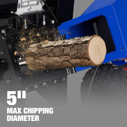 5 Inch 274Cc 9HP Gas Powered Drum Wood Chipper, Towable Branch Shredder Mulcher with Tow Bar and Emergency Stop Bar