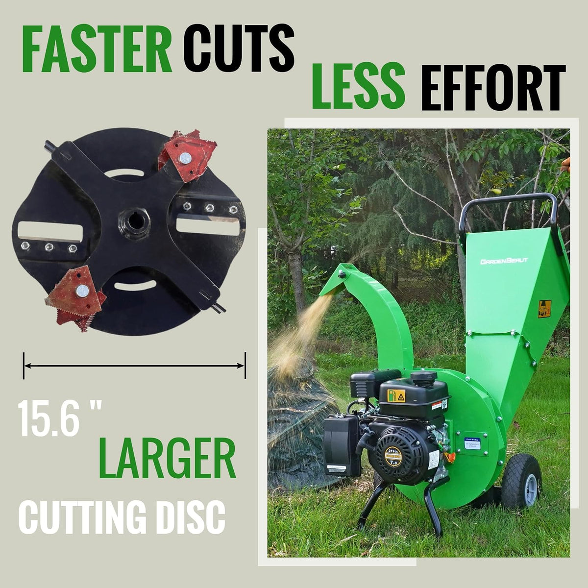 S1 Wood Chipper, 20: 1 High Reduction Ratio, 7 HP 212Cc Heavy Duty Engine Gas Powered, 3" Max Wood Diameter Capacity, Robust Shredder Mulcher with Large Cutting Rotor