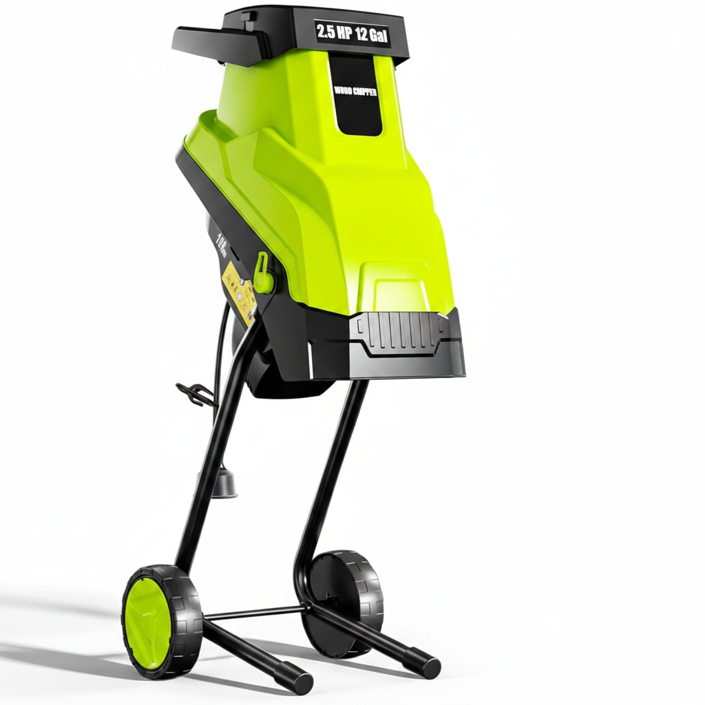 Wood Chipper, 15-Amp 1.8" Cutting Diameter Electric Wood Chipper & Shredder with 45L Collection Bag and Push Stick, Double-Sided Blade for Cutting Branches, Clippings